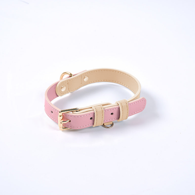 Conjunto Collar y Correa de Cuero Genuino para Perros y Gatos
