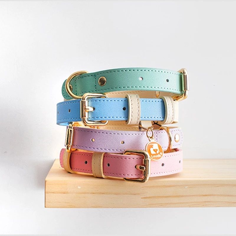 Conjunto Collar y Correa de Cuero Genuino para Perros y Gatos