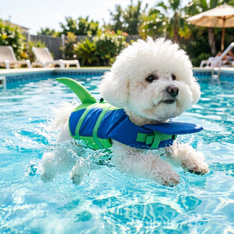 Dog Life Jacket Adjustable Pet Swim Vest – Flotation Safety Rescue Vest for Pool, Surf & Water, with Grab Handle (Tail Design)