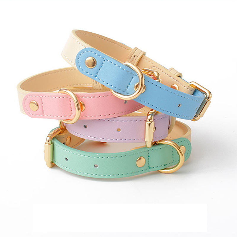 Conjunto Collar y Correa de Cuero Genuino para Perros y Gatos