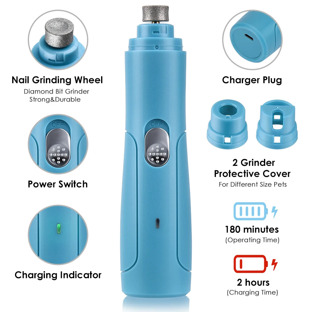 Afilador de Uñas Eléctrico Recargable USB para Perros y Gatos